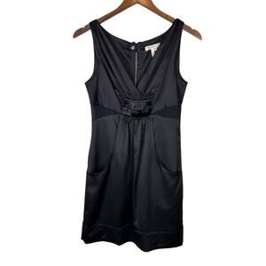 BCBGeneration Y2K Black Satin Embellished Sleeveless Draped Pocket Mini Dress
